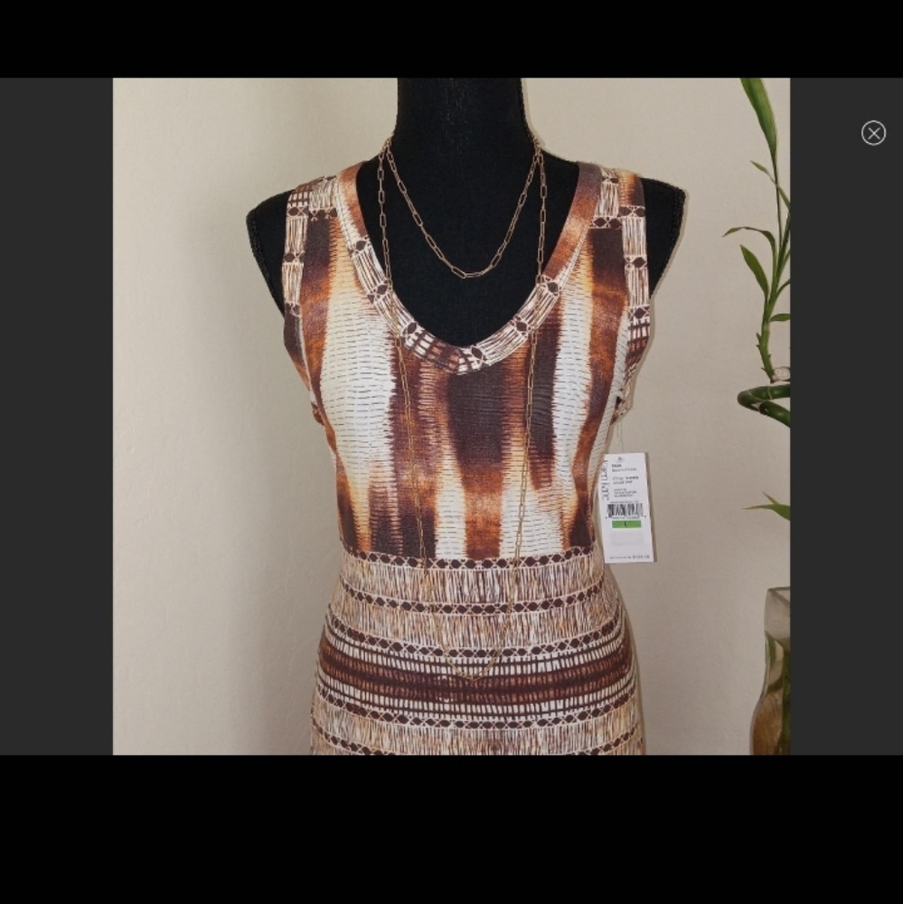 NWT Karen Kane Brown/Tan Aztec Print Maxi Dress Size L - Picture 5 of 13